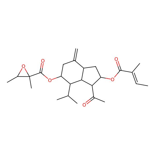 2D Structure of [3-Acetyl-2-(2-methylbut-2-enoyloxy)-7-methylidene-4-propan-2-yl-1,2,3,3a,4,5,6,7a-octahydroinden-5-yl] 2,3-dimethyloxirane-2-carboxylate
