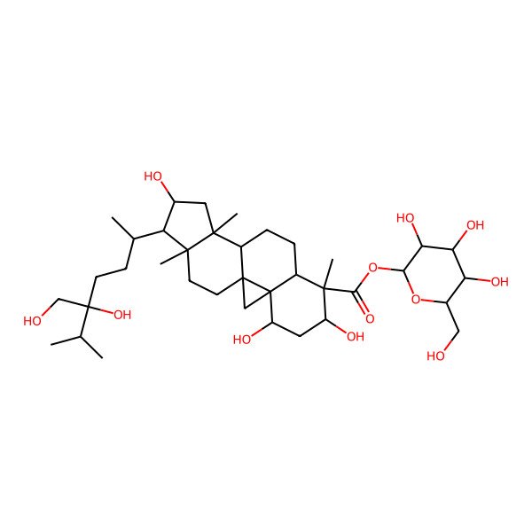 2D Structure of 9,19-Cyclolanostan-28-oic acid, 1,3,16,24-tetrahydroxy-24-(hydroxymethyl)-, beta-D-glucopyranosyl ester, (1alpha,3beta,4alpha,16alpha,24S)-