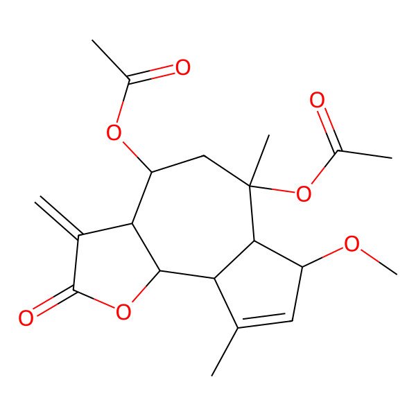 2D Structure of [(3aR,4S,6R,6aS,7S,9aR,9bR)-6-acetyloxy-7-methoxy-6,9-dimethyl-3-methylidene-2-oxo-4,5,6a,7,9a,9b-hexahydro-3aH-azuleno[4,5-b]furan-4-yl] acetate