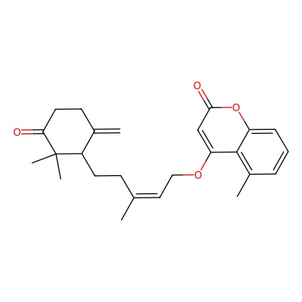 2D Structure of 4-[(E)-5-[(1R)-2,2-dimethyl-6-methylidene-3-oxocyclohexyl]-3-methylpent-2-enoxy]-5-methylchromen-2-one
