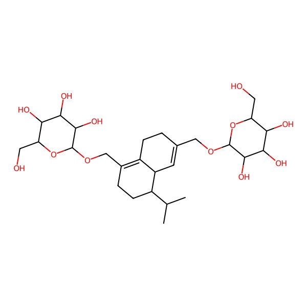 2D Structure of 2-(Hydroxymethyl)-6-[[8-propan-2-yl-5-[[3,4,5-trihydroxy-6-(hydroxymethyl)oxan-2-yl]oxymethyl]-3,4,6,7,8,8a-hexahydronaphthalen-2-yl]methoxy]oxane-3,4,5-triol