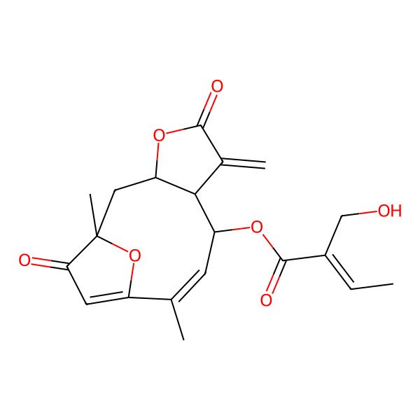 2D Structure of (1,10-Dimethyl-6-methylidene-5,13-dioxo-4,14-dioxatricyclo[9.2.1.03,7]tetradeca-9,11-dien-8-yl) 2-(hydroxymethyl)but-2-enoate