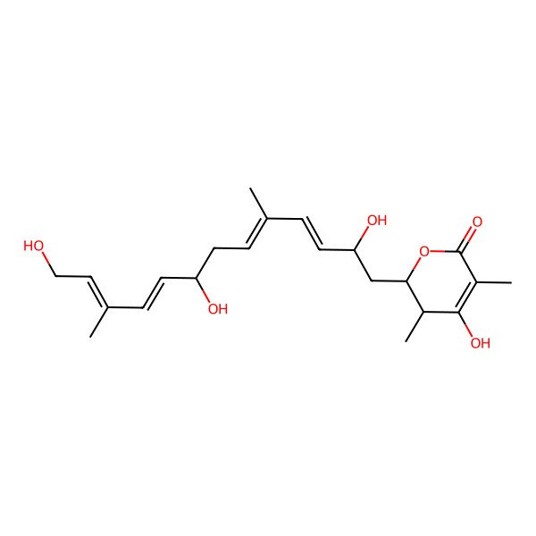 2D Structure of 4-Hydroxy-3,5-dimethyl-2-(2,8,13-trihydroxy-5,11-dimethyltrideca-3,5,9,11-tetraenyl)-2,3-dihydropyran-6-one