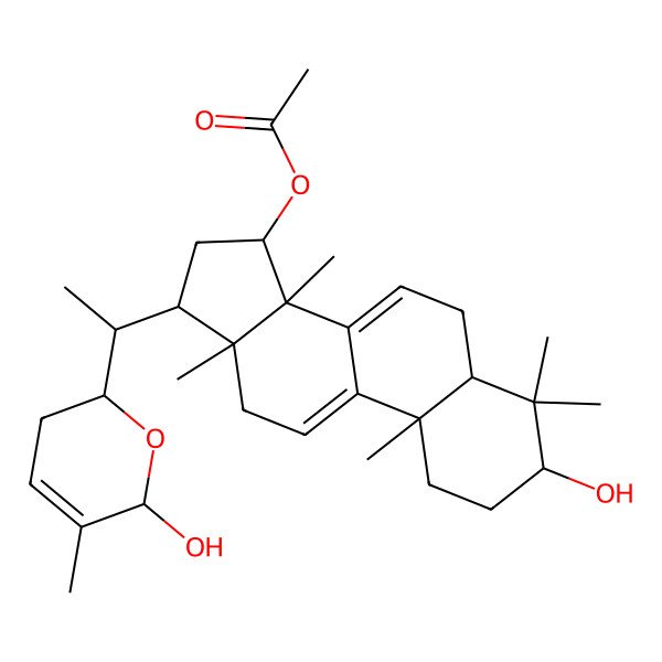 2D Structure of [3-hydroxy-17-[1-(6-hydroxy-5-methyl-3,6-dihydro-2H-pyran-2-yl)ethyl]-4,4,10,13,14-pentamethyl-2,3,5,6,12,15,16,17-octahydro-1H-cyclopenta[a]phenanthren-15-yl] acetate