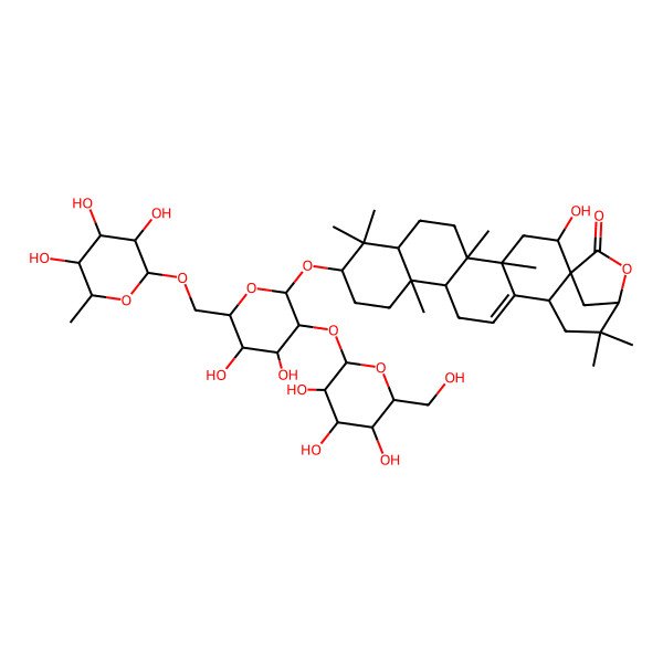 2D Structure of 10-[4,5-Dihydroxy-3-[3,4,5-trihydroxy-6-(hydroxymethyl)oxan-2-yl]oxy-6-[(3,4,5-trihydroxy-6-methyloxan-2-yl)oxymethyl]oxan-2-yl]oxy-2-hydroxy-4,5,9,9,13,20,20-heptamethyl-22-oxahexacyclo[19.2.1.01,18.04,17.05,14.08,13]tetracos-16-en-23-one