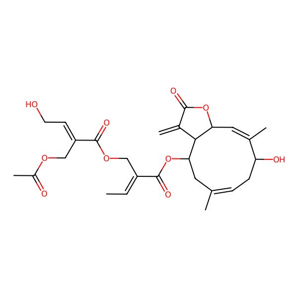 2D Structure of 2-[(9-Hydroxy-6,10-dimethyl-3-methylidene-2-oxo-3a,4,5,8,9,11a-hexahydrocyclodeca[b]furan-4-yl)oxycarbonyl]but-2-enyl 2-(acetyloxymethyl)-4-hydroxybut-2-enoate
