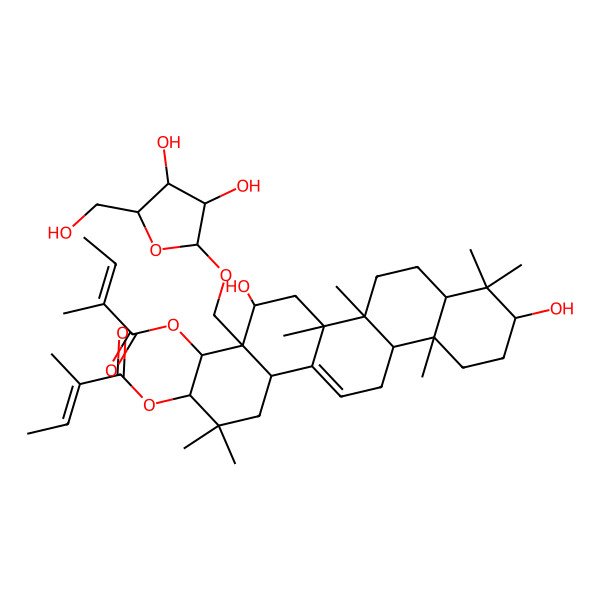 2D Structure of [(3R,4R,4aR,5R,6aR,6aS,6bR,8aR,10S,12aR,14bS)-4a-[[(2R,3S,4R,5R)-3,4-dihydroxy-5-(hydroxymethyl)oxolan-2-yl]oxymethyl]-5,10-dihydroxy-2,2,6a,6b,9,9,12a-heptamethyl-4-[(E)-2-methylbut-2-enoyl]oxy-1,3,4,5,6,6a,7,8,8a,10,11,12,13,14b-tetradecahydropicen-3-yl] (E)-2-methylbut-2-enoate