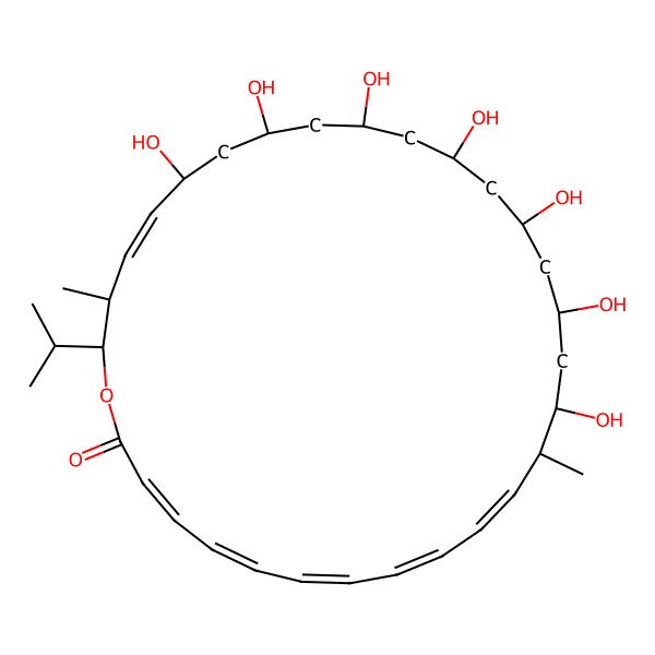 2D Structure of (3Z,5Z,7Z,9Z,11Z,13S,14R,16R,18R,22S,24R,26R,27Z,29S,30S)-14,16,18,20,22,24,26-heptahydroxy-13,29-dimethyl-30-propan-2-yl-1-oxacyclotriaconta-3,5,7,9,11,27-hexaen-2-one