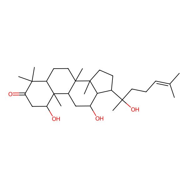 2D Structure of (1R,5R,8R,9S,10R,12R,13R,14R,17S)-1,12-dihydroxy-17-[(2S)-2-hydroxy-6-methylhept-5-en-2-yl]-4,4,8,10,14-pentamethyl-1,2,5,6,7,9,11,12,13,15,16,17-dodecahydrocyclopenta[a]phenanthren-3-one