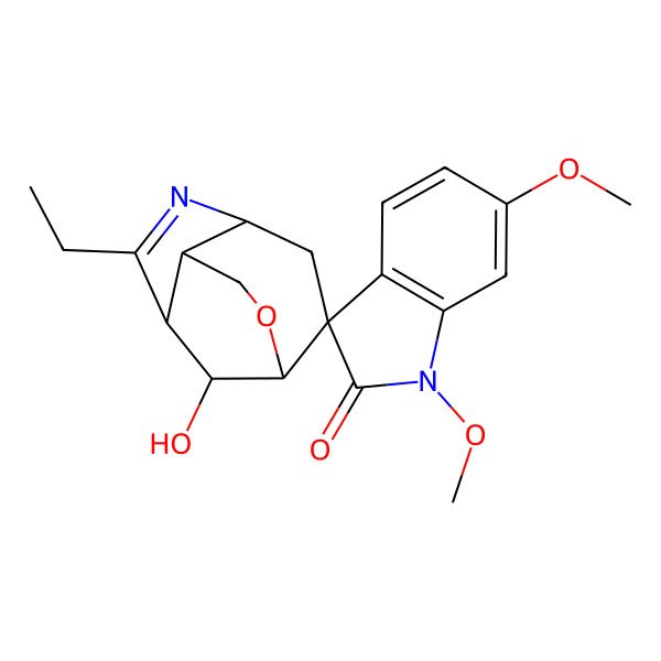 2D Structure of (1S,2S,4S,7R,8S,11R)-6-ethyl-11-hydroxy-1',6'-dimethoxyspiro[10-oxa-5-azatricyclo[5.3.1.04,8]undec-5-ene-2,3'-indole]-2'-one