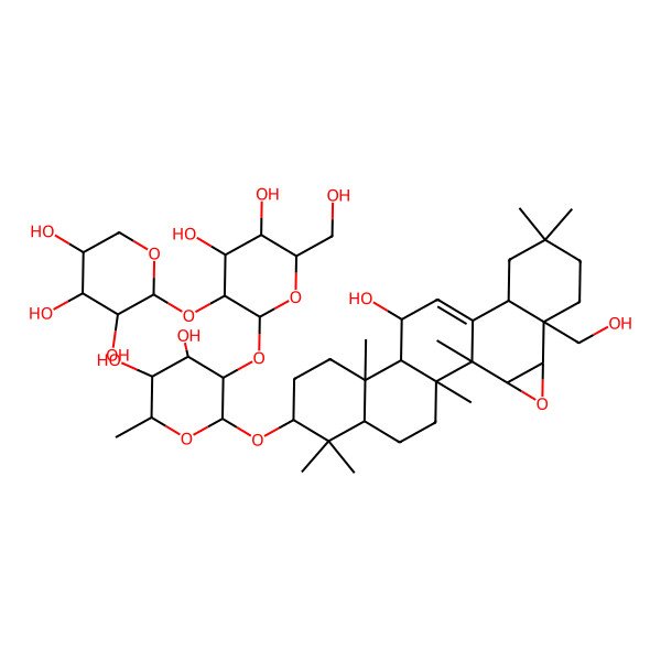 2D Structure of 2-[2-[4,5-Dihydroxy-2-[[12-hydroxy-20-(hydroxymethyl)-1,2,6,6,10,17,17-heptamethyl-22-oxahexacyclo[12.9.0.02,11.05,10.015,20.021,23]tricos-13-en-7-yl]oxy]-6-methyloxan-3-yl]oxy-4,5-dihydroxy-6-(hydroxymethyl)oxan-3-yl]oxyoxane-3,4,5-triol