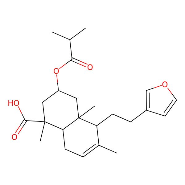 2D Structure of 5-[2-(Furan-3-yl)ethyl]-1,4a,6-trimethyl-3-(2-methylpropanoyloxy)-2,3,4,5,8,8a-hexahydronaphthalene-1-carboxylic acid