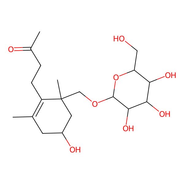 2D Structure of 4-[4-Hydroxy-2,6-dimethyl-6-[[3,4,5-trihydroxy-6-(hydroxymethyl)oxan-2-yl]oxymethyl]cyclohexen-1-yl]butan-2-one