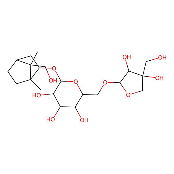 2D Structure of (2R,3S,4S,5R,6R)-2-[[(2R,3R,4R)-3,4-dihydroxy-4-(hydroxymethyl)oxolan-2-yl]oxymethyl]-6-[[(1S,2R,4S,7S)-7-(hydroxymethyl)-1,7-dimethyl-2-bicyclo[2.2.1]heptanyl]oxy]oxane-3,4,5-triol
