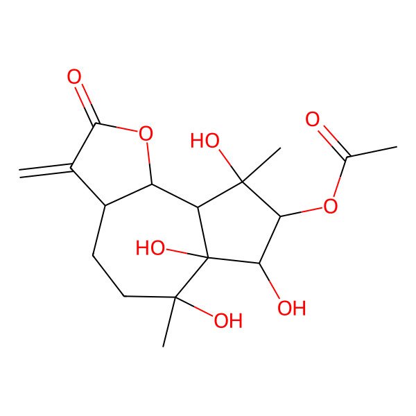 2D Structure of (6,6a,7,9-tetrahydroxy-6,9-dimethyl-3-methylidene-2-oxo-4,5,7,8,9a,9b-hexahydro-3aH-azuleno[4,5-b]furan-8-yl) acetate