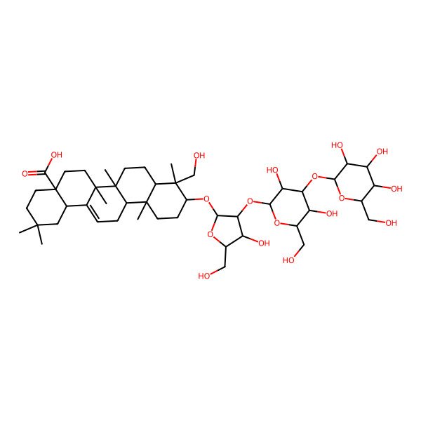 2D Structure of (4aS,6aR,6aS,6bR,8aR,9R,10S,12aR,14bS)-10-[(2R,3R,4S,5S)-3-[(2S,3R,4S,5R,6R)-3,5-dihydroxy-6-(hydroxymethyl)-4-[(2S,3S,4S,5S,6R)-3,4,5-trihydroxy-6-(hydroxymethyl)oxan-2-yl]oxyoxan-2-yl]oxy-4-hydroxy-5-(hydroxymethyl)oxolan-2-yl]oxy-9-(hydroxymethyl)-2,2,6a,6b,9,12a-hexamethyl-1,3,4,5,6,6a,7,8,8a,10,11,12,13,14b-tetradecahydropicene-4a-carboxylic acid