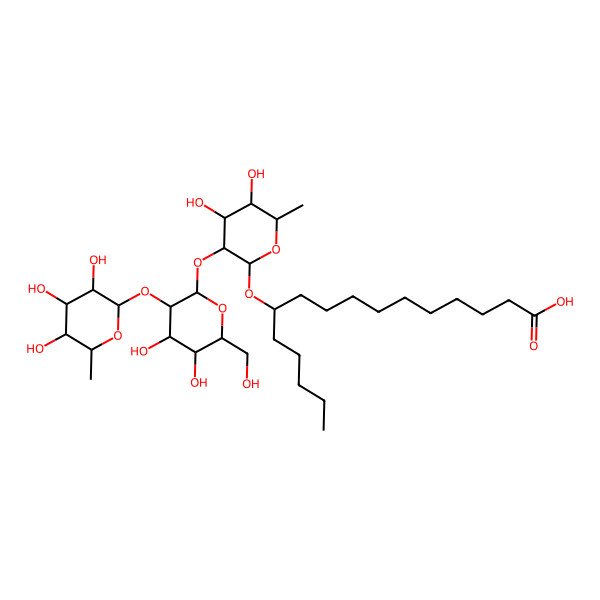 2D Structure of (11S)-11-[(2R,3R,4S,5R,6R)-3-[(2S,3R,4S,5S,6R)-4,5-dihydroxy-6-(hydroxymethyl)-3-[(2S,3R,4R,5R,6S)-3,4,5-trihydroxy-6-methyloxan-2-yl]oxyoxan-2-yl]oxy-4,5-dihydroxy-6-methyloxan-2-yl]oxyhexadecanoic acid