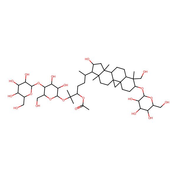 2D Structure of [(3S,6R)-2-[(2S,3R,4R,5S,6R)-3,4-dihydroxy-6-(hydroxymethyl)-5-[(2R,3R,4S,5S,6R)-3,4,5-trihydroxy-6-(hydroxymethyl)oxan-2-yl]oxyoxan-2-yl]oxy-6-[(1R,3R,6S,7S,8R,11S,12S,14S,15R,16R)-14-hydroxy-7-(hydroxymethyl)-7,12,16-trimethyl-6-[(2R,3R,4S,5S,6R)-3,4,5-trihydroxy-6-(hydroxymethyl)oxan-2-yl]oxy-15-pentacyclo[9.7.0.01,3.03,8.012,16]octadecanyl]-2-methylheptan-3-yl] acetate