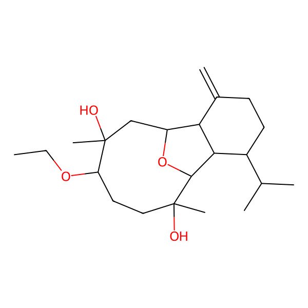 2D Structure of (1R,2R,6R,7R,8R,9S,12S,13S)-12-ethoxy-9,13-dimethyl-3-methylidene-6-propan-2-yl-15-oxatricyclo[6.6.1.02,7]pentadecane-9,13-diol
