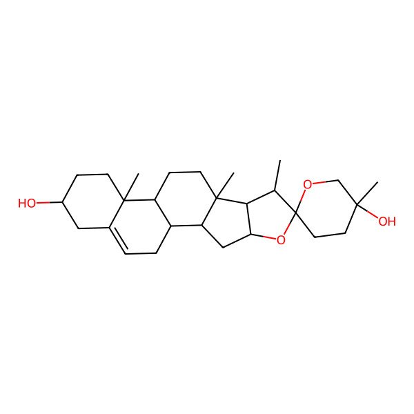 2D Structure of (1S,2S,3'R,4S,6R,7S,8R,9S,12S,13R,16S)-3',7,9,13-tetramethylspiro[5-oxapentacyclo[10.8.0.02,9.04,8.013,18]icos-18-ene-6,6'-oxane]-3',16-diol