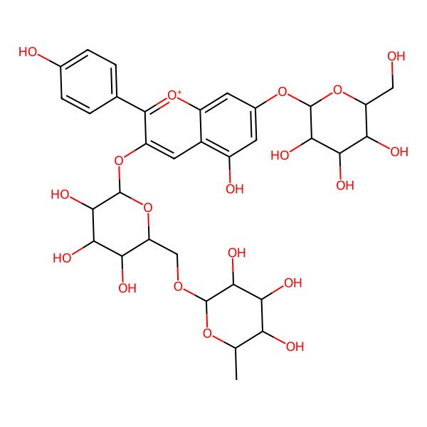 2D Structure of (2S,3R,4S,5S,6R)-2-methyl-6-[[(2R,3S,4S,5R,6S)-3,4,5-trihydroxy-6-[5-hydroxy-2-(4-hydroxyphenyl)-7-[(2S,3R,4S,5S,6R)-3,4,5-trihydroxy-6-(hydroxymethyl)oxan-2-yl]oxychromenylium-3-yl]oxyoxan-2-yl]methoxy]oxane-3,4,5-triol