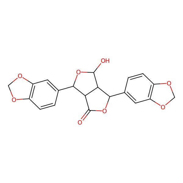 2D Structure of (1R,3S,3aR,4R,6aR)-1,4-bis(1,3-benzodioxol-5-yl)-3-hydroxy-3,3a,4,6a-tetrahydro-1H-furo[3,4-c]furan-6-one