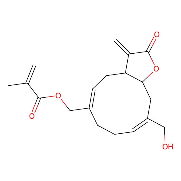 2D Structure of [10-(Hydroxymethyl)-3-methylidene-2-oxo-3a,4,7,8,11,11a-hexahydrocyclodeca[b]furan-6-yl]methyl 2-methylprop-2-enoate