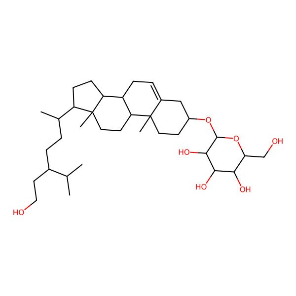 2D Structure of (2R,3R,4S,5S,6R)-2-[[(3S,8S,9R,10R,13S,14S,17S)-17-[(2R,5S)-5-(2-hydroxyethyl)-6-methylheptan-2-yl]-10,13-dimethyl-2,3,4,7,8,9,11,12,14,15,16,17-dodecahydro-1H-cyclopenta[a]phenanthren-3-yl]oxy]-6-(hydroxymethyl)oxane-3,4,5-triol