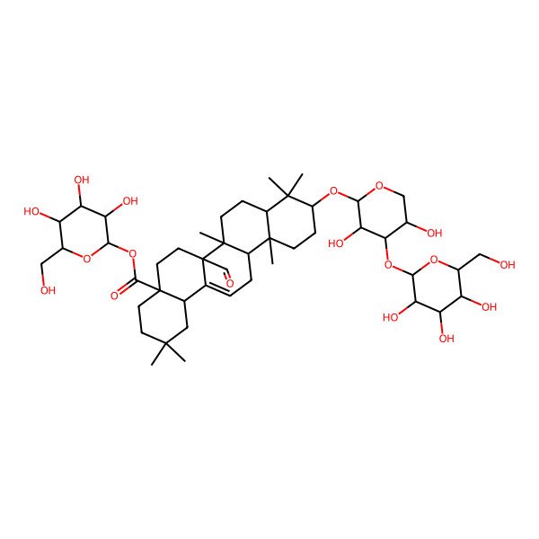 2D Structure of [3,4,5-Trihydroxy-6-(hydroxymethyl)oxan-2-yl] 10-[3,5-dihydroxy-4-[3,4,5-trihydroxy-6-(hydroxymethyl)oxan-2-yl]oxyoxan-2-yl]oxy-6a-formyl-2,2,6b,9,9,12a-hexamethyl-1,3,4,5,6,6a,7,8,8a,10,11,12,13,14b-tetradecahydropicene-4a-carboxylate