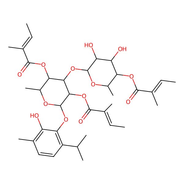 2D Structure of [(2R,3R,4R,5R,6S)-4,5-dihydroxy-6-[(2S,3R,4S,5S,6R)-2-(2-hydroxy-3-methyl-6-propan-2-ylphenoxy)-6-methyl-3,5-bis[[(Z)-2-methylbut-2-enoyl]oxy]oxan-4-yl]oxy-2-methyloxan-3-yl] (Z)-2-methylbut-2-enoate