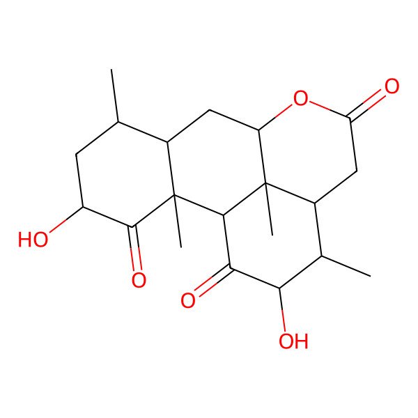 2D Structure of (1S,2S,4S,6R,7S,9R,13S,14R,15S,17S)-4,15-dihydroxy-2,6,14,17-tetramethyl-10-oxatetracyclo[7.7.1.02,7.013,17]heptadecane-3,11,16-trione