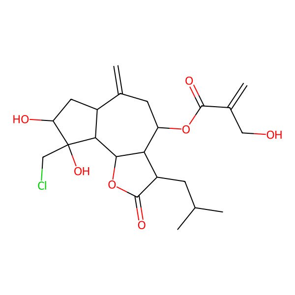 2D Structure of [(3S,3aR,4S,6aR,8S,9S,9aS,9bS)-9-(chloromethyl)-8,9-dihydroxy-6-methylidene-3-(2-methylpropyl)-2-oxo-3a,4,5,6a,7,8,9a,9b-octahydro-3H-azuleno[4,5-b]furan-4-yl] 2-(hydroxymethyl)prop-2-enoate