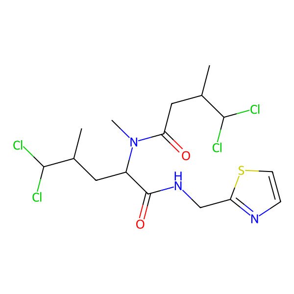 2D Structure of 5,5-dichloro-2-[(4,4-dichloro-3-methylbutanoyl)-methylamino]-4-methyl-N-(1,3-thiazol-2-ylmethyl)pentanamide