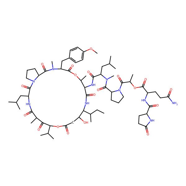 2D Structure of [(2S)-1-[(2S)-2-[[(2R)-1-[[(3S,6S,8S,12S,13R,16S,17R,20S,23S)-13-[(2S)-butan-2-yl]-12-hydroxy-20-[(4-methoxyphenyl)methyl]-6,17,21-trimethyl-3-(2-methylpropyl)-2,5,7,10,15,19,22-heptaoxo-8-propan-2-yl-9,18-dioxa-1,4,14,21-tetrazabicyclo[21.3.0]hexacosan-16-yl]amino]-4-methyl-1-oxopentan-2-yl]-methylcarbamoyl]pyrrolidin-1-yl]-1-oxopropan-2-yl] (2S)-5-amino-5-oxo-2-[[(2S)-5-oxopyrrolidine-2-carbonyl]amino]pentanoate