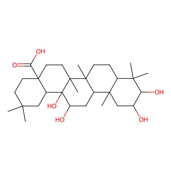 2D Structure of (4aS,6aR,6aS,6bR,8aR,10R,11R,12aR,14R,14aS,14bR)-10,11,14,14a-tetrahydroxy-2,2,6a,6b,9,9,12a-heptamethyl-3,4,5,6,6a,7,8,8a,10,11,12,13,14,14b-tetradecahydro-1H-picene-4a-carboxylic acid