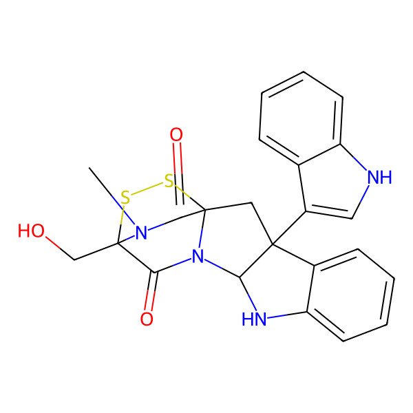 2D Structure of 14-(hydroxymethyl)-3-(1H-indol-3-yl)-18-methyl-15,16-dithia-10,12,18-triazapentacyclo[12.2.2.01,12.03,11.04,9]octadeca-4,6,8-triene-13,17-dione