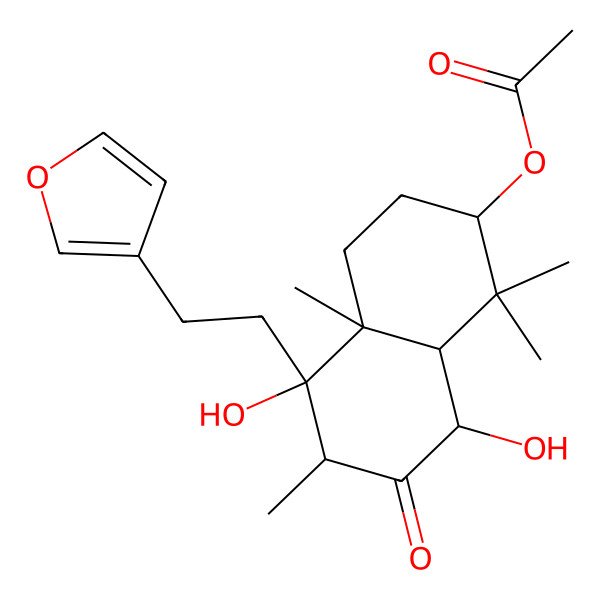 2D Structure of [(2R,4aR,5S,6R,8S,8aR)-5-[2-(furan-3-yl)ethyl]-5,8-dihydroxy-1,1,4a,6-tetramethyl-7-oxo-2,3,4,6,8,8a-hexahydronaphthalen-2-yl] acetate
