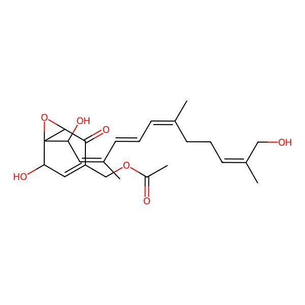 2D Structure of [(1R,5S,6R)-6-[(1S,2E,4E,6E,10Z)-1,12-dihydroxy-3,7,11-trimethyldodeca-2,4,6,10-tetraenyl]-5-hydroxy-2-oxo-7-oxabicyclo[4.1.0]hept-3-en-3-yl]methyl acetate