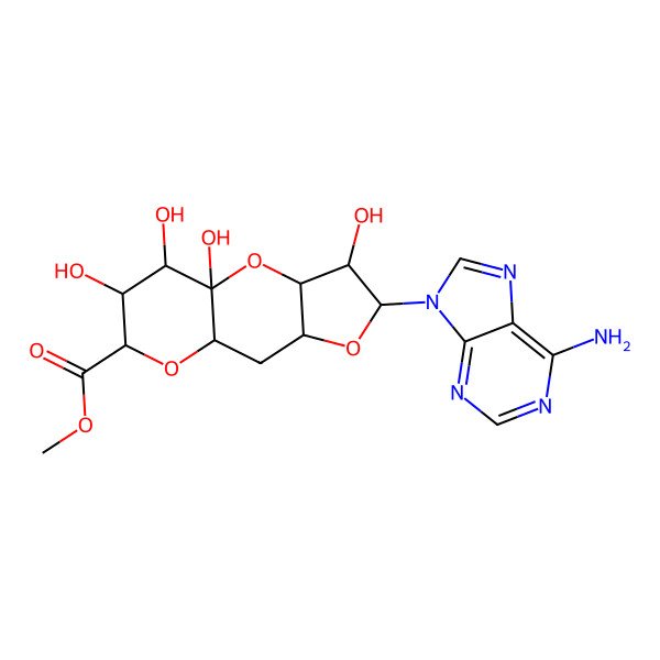 2D Structure of methyl (1R,3R,4R,5R,7R,9R,11S,12S,13S)-5-(6-aminopurin-9-yl)-1,4,12,13-tetrahydroxy-2,6,10-trioxatricyclo[7.4.0.03,7]tridecane-11-carboxylate