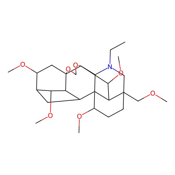 2D Structure of 14-Ethyl-4,6,19,21-tetramethoxy-16-(methoxymethyl)-9,11-dioxa-14-azaheptacyclo[10.7.2.12,5.01,13.03,8.08,12.016,20]docosane