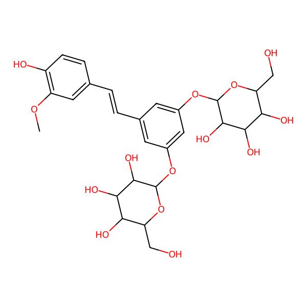 2D Structure of 2-[3-[2-(4-Hydroxy-3-methoxyphenyl)ethenyl]-5-[3,4,5-trihydroxy-6-(hydroxymethyl)oxan-2-yl]oxyphenoxy]-6-(hydroxymethyl)oxane-3,4,5-triol