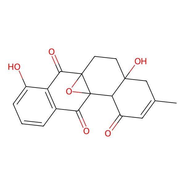 2D Structure of 7,13-Dihydroxy-5-methyl-19-oxapentacyclo[8.8.1.01,10.02,7.012,17]nonadeca-4,12(17),13,15-tetraene-3,11,18-trione