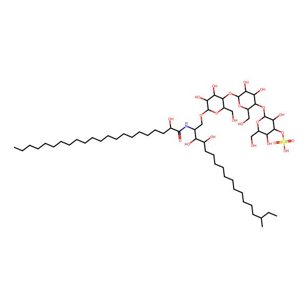 2D Structure of [2-[6-[6-[3,4-Dihydroxy-2-(2-hydroxydocosanoylamino)-16-methyloctadecoxy]-4,5-dihydroxy-2-(hydroxymethyl)oxan-3-yl]oxy-4,5-dihydroxy-2-(hydroxymethyl)oxan-3-yl]oxy-3,5-dihydroxy-6-(hydroxymethyl)oxan-4-yl] hydrogen sulfate