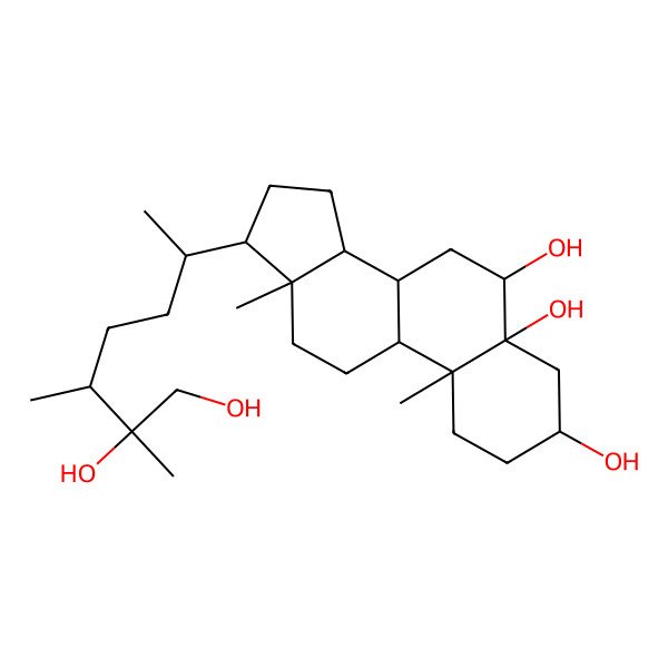 2D Structure of (3S,5R,6R,8S,9S,10R,13R,14S,17R)-17-[(2R,5S,6R)-6,7-dihydroxy-5,6-dimethylheptan-2-yl]-10,13-dimethyl-1,2,3,4,6,7,8,9,11,12,14,15,16,17-tetradecahydrocyclopenta[a]phenanthrene-3,5,6-triol
