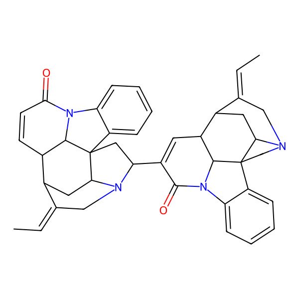 2D Structure of (1R,12S,13R,14E,19S,21S)-14-ethylidene-10-[(1R,12S,13R,14E,17R,19S,21S)-14-ethylidene-9-oxo-8,16-diazahexacyclo[11.5.2.11,8.02,7.016,19.012,21]henicosa-2,4,6,10-tetraen-17-yl]-8,16-diazahexacyclo[11.5.2.11,8.02,7.016,19.012,21]henicosa-2,4,6,10-tetraen-9-one