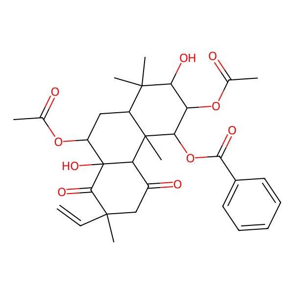 2D Structure of (3,9-Diacetyloxy-7-ethenyl-2,8a-dihydroxy-1,1,4a,7-tetramethyl-5,8-dioxo-2,3,4,4b,6,9,10,10a-octahydrophenanthren-4-yl) benzoate