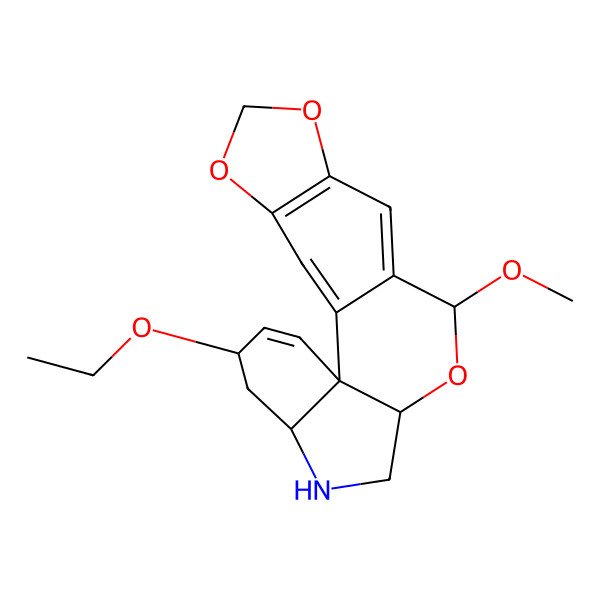 2D Structure of (1R,11R,13S,16R,18R)-18-ethoxy-11-methoxy-5,7,12-trioxa-15-azapentacyclo[11.7.0.01,16.02,10.04,8]icosa-2,4(8),9,19-tetraene