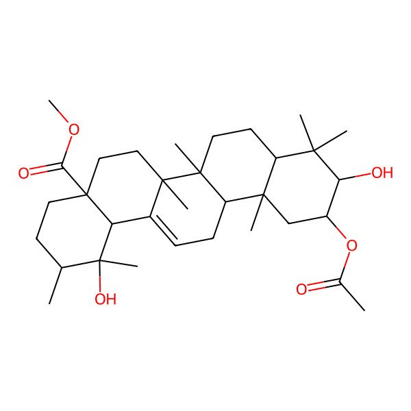 2D Structure of Methyl 11-acetyloxy-1,10-dihydroxy-1,2,6a,6b,9,9,12a-heptamethyl-2,3,4,5,6,6a,7,8,8a,10,11,12,13,14b-tetradecahydropicene-4a-carboxylate