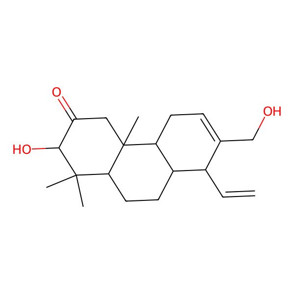 2D Structure of (2R,4aR,4bS,8R,8aR,10aR)-8-ethenyl-2-hydroxy-7-(hydroxymethyl)-1,1,4a-trimethyl-4,4b,5,8,8a,9,10,10a-octahydro-2H-phenanthren-3-one