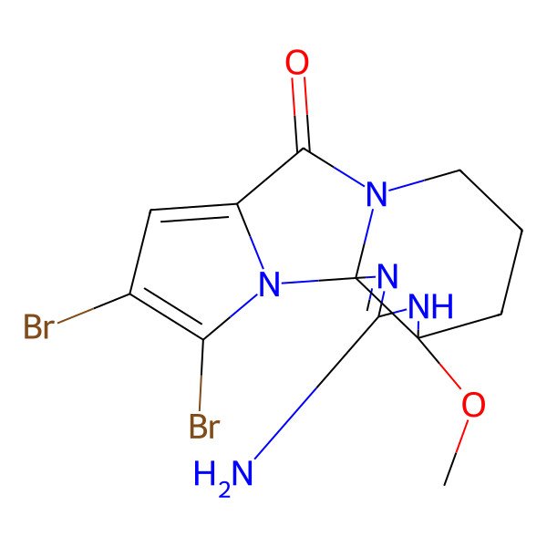 2D Structure of (1S,5R)-3-amino-13,14-dibromo-5-methoxy-2,4,9,15-tetrazatetracyclo[7.6.0.01,5.011,15]pentadeca-2,11,13-trien-10-one